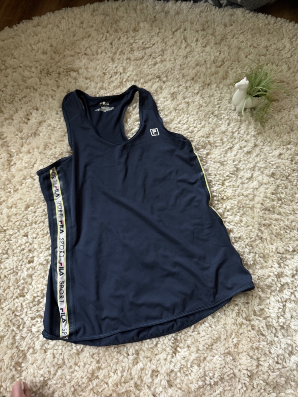 Lightweight FILA Women's Navy Racerback gym sporty Tank Top with Branded Side T - Picture 1 of 6